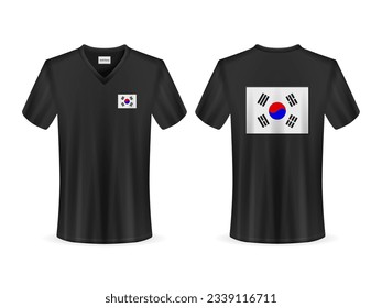 T-shirt with South Korea flag on a white background. Vector illustration.
