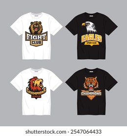 tshirt sport club. agressive stylized emblems with animals tiger eagle bear and lion