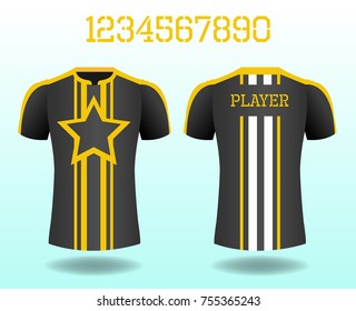 T-Shirt Sportdesign vorne und hinten , Vektorfußball und laufendes T-Shirt kreative Modedesign-Vorlage.