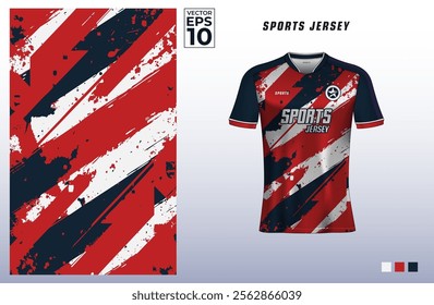 T-shirt sport design template with abstract grunge pattern for soccer jersey, cycling, badminton, basketball, etc. Sport uniform in front view. Tshirt mock up for sport club. Vector Illustration