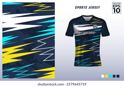 T-shirt sport design template with abstract geometric pattern for soccer jersey. Sport uniform in front view. Tshirt mock up for sport club. Vector Illustration