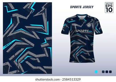 T-shirt sport design template with abstract geometric grunge pattern for soccer jersey. Sport uniform in front view. Tshirt mock up for sport club. Vector Illustration