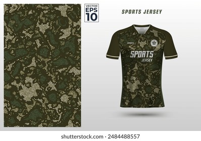 T-shirt sport design template with camouflage pattern for soccer jersey. Sport uniform in front view. Shirt mock up for sport club. Vector Illustration