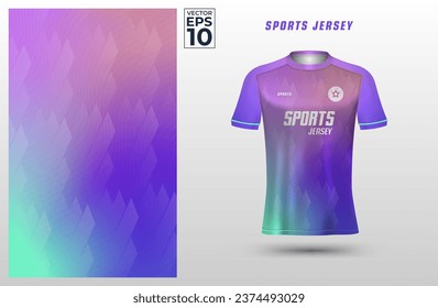 T-shirt sport design template with geometric and line wave pattern on colorful gradient background. Sport uniform in front view. Shirt mock up for sport club. Vector Illustration