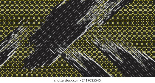 Plantilla de diseño deportivo de camisetas con patrón hexagonal geométrico sobre fondo de fondo para la camiseta de fútbol. Uniforme deportivo en primera vista. Camisas artificiales para clubes deportivos. Ilustración vectorial