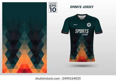 Plantilla de diseño deportivo de camiseta con patrón de triángulos geométricos para camiseta de fútbol. Uniforme deportivo en vista frontal. Maqueta de camiseta para club deportivo. Ilustración vectorial