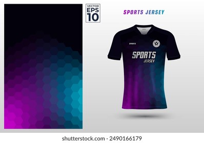 Plantilla de diseño deportivo de la camiseta con el patrón hexagonal del gradiente geométrico para la camiseta de fútbol. Uniforme deportivo en vista frontal. Maqueta de camiseta para club deportivo. Ilustración vectorial