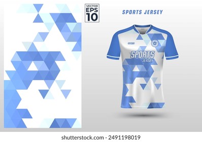 Plantilla de diseño deportivo de camiseta con patrón de triángulos geométricos para camiseta de fútbol. Uniforme deportivo en vista frontal. Maqueta de camiseta para club deportivo. Ilustración vectorial