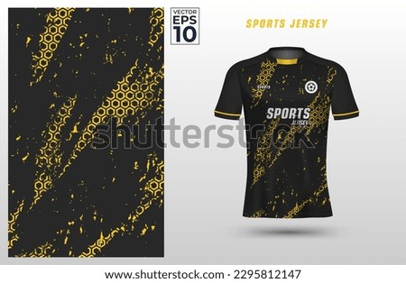 T-shirt sport design template with geometric hexagon pattern on grunge background for soccer jersey. Sport uniform in front view. Shirt mock up for sport club. Vector Illustration	