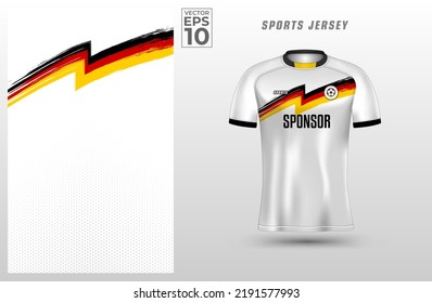 T-shirt sport design template with grunge Germany pattern for soccer jersey. Sport uniform in front view. T shirt mock up for sport club. Vector Illustration