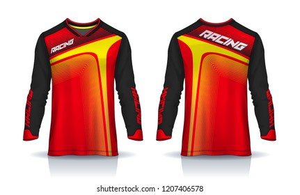 t-shirt sport design template, Long sleeve soccer jersey mockup for football club. uniform front and back view,Motocross jersey.