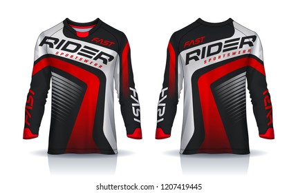 t-shirt sport design template, Long sleeve soccer jersey mockup for football club. uniform front and back view,Motocross jersey.