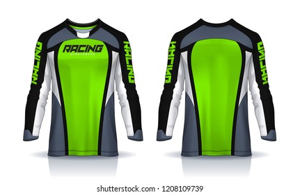 t-shirt sport design template, Long sleeve soccer jersey mockup for football club. uniform front and back view,Motocross jersey.