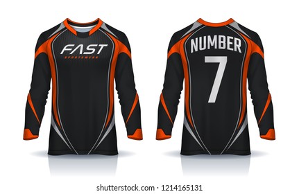 t-shirt sport design template, Long sleeve soccer jersey mockup for football club. uniform front and back view,Motocross jersey.