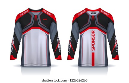 t-shirt sport design template, Long sleeve soccer jersey mockup for football club. uniform front and back view,Motocross jersey.