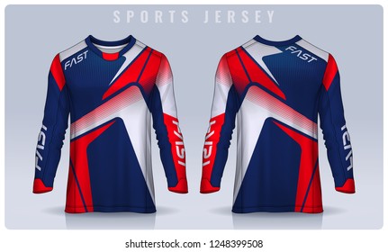 t-shirt sport design template, Long sleeve soccer jersey mockup for football club. uniform front and back view,Motocross jersey.