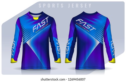 t-shirt sport design template, Long sleeve soccer jersey mockup for football club. uniform front and back view,Motocross jersey.