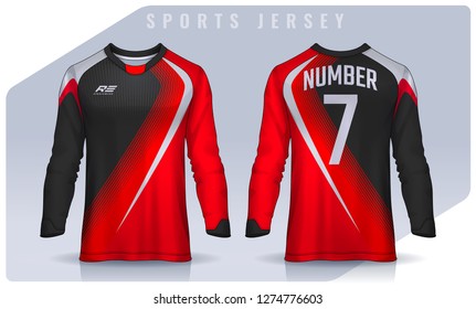 t-shirt sport design template, Long sleeve soccer jersey mockup for football club. uniform front and back view,Motocross jersey.