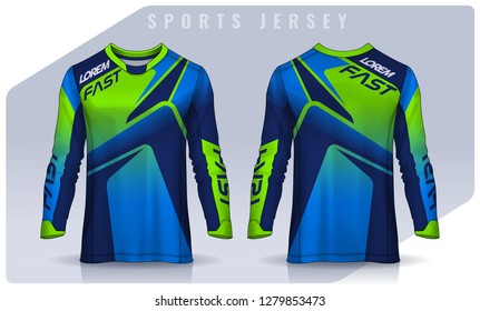t-shirt sport design template, Long sleeve soccer jersey mockup for football club. uniform front and back view,Motocross jersey.