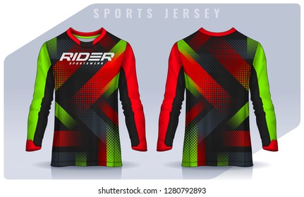 t-shirt sport design template, Long sleeve soccer jersey mockup for football club. uniform front and back view,Motocross jersey.