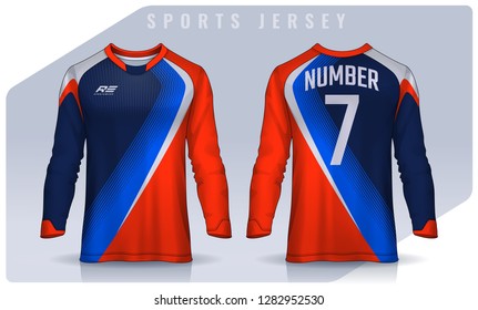 t-shirt sport design template, Long sleeve soccer jersey mockup for football club. uniform front and back view,Motocross jersey.