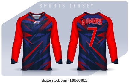 t-shirt sport design template, Long sleeve soccer jersey mockup for football club. uniform front and back view,Motocross jersey.