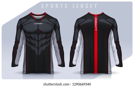 t-shirt sport design template, Long sleeve soccer jersey mockup for football club. uniform front and back view,Motocross jersey.