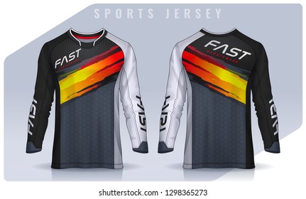 t-shirt sport design template, Long sleeve soccer jersey mockup for football club. uniform front and back view,Motocross jersey.