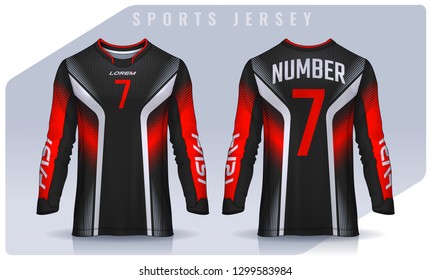 t-shirt sport design template, Long sleeve soccer jersey mockup for football club. uniform front and back view,Motocross jersey.