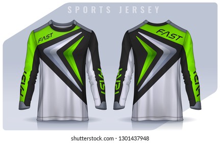 t-shirt sport design template, Long sleeve soccer jersey mockup for football club. uniform front and back view,Motocross jersey.
