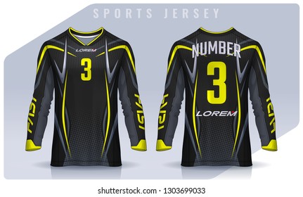 t-shirt sport design template, Long sleeve soccer jersey mockup for football club. uniform front and back view,Motocross jersey.