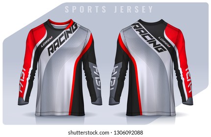 t-shirt sport design template, Long sleeve soccer jersey mockup for football club. uniform front and back view,Motocross jersey.