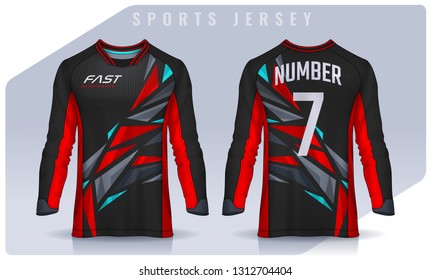 t-shirt sport design template, Long sleeve soccer jersey mockup for football club. uniform front and back view,Motocross jersey.