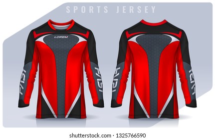 t-shirt sport design template, Long sleeve soccer jersey mockup for football club. uniform front and back view,Motocross jersey.