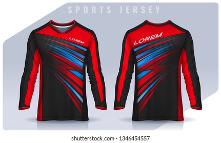 t-shirt sport design template, Long sleeve soccer jersey mockup for football club. uniform front and back view,Motocross jersey.