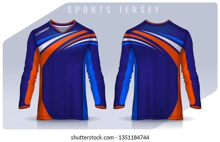 t-shirt sport design template, Long sleeve soccer jersey mockup for football club. uniform front and back view,Motocross jersey.