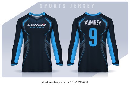 t-shirt sport design template, Long sleeve soccer jersey mockup for football club. uniform front and back view,Motocross jersey.