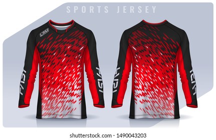 t-shirt sport design template, Long sleeve soccer jersey mockup for football club. uniform front and back view,Motocross jersey.