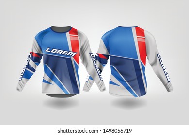 t-shirt sport design template, Long sleeve soccer jersey mockup for football club. uniform front and back view,Motocross jersey.
