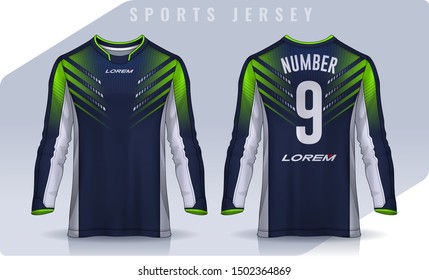 t-shirt sport design template, Long sleeve soccer jersey mockup for football club. uniform front and back view,Motocross jersey.