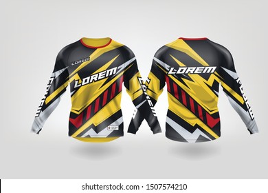 t-shirt sport design template, Long sleeve soccer jersey mockup for football club. uniform front and back view,Motocross jersey,MTB jersey.
