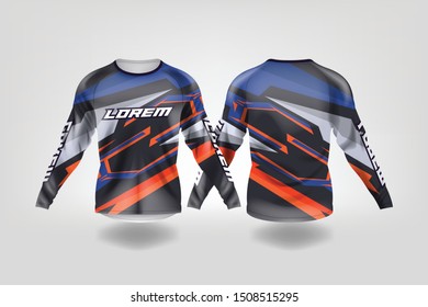 t-shirt sport design template, Long sleeve soccer jersey mockup for football club. uniform front and back view,Motocross jersey,MTB jersey.

