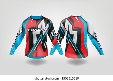 t-shirt sport design template, Long sleeve soccer jersey mockup for football club. uniform front and back view,Motocross jersey,MTB jersey.
