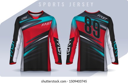 t-shirt sport design template, Long sleeve soccer jersey mockup for football club. uniform front and back view,Motocross jersey.