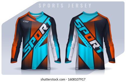 t-shirt sport design template, Long sleeve soccer jersey mockup for football club. uniform front and back view,Motocross jersey.