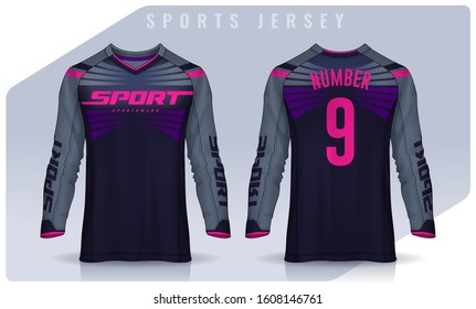 t-shirt sport design template, Long sleeve soccer jersey mockup for football club. uniform front and back view,Motocross jersey.