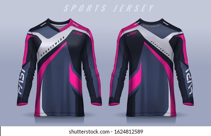 t-shirt sport design template, Long sleeve soccer jersey mockup for football club. uniform front and back view,Motocross jersey.