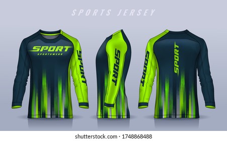 plantilla de diseño deportivo de camisetas, camiseta de manga larga para el club de fútbol. vista frontal y trasera uniforme, camiseta de Motocross.