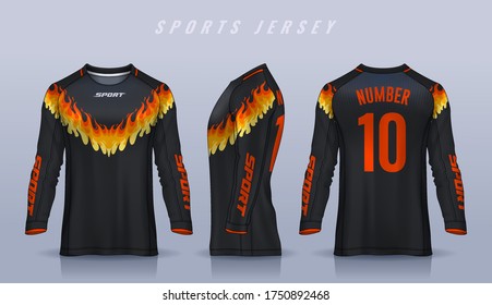 t-shirt sport design template, Long sleeve soccer jersey mockup for football club. uniform front and back view,Motocross jersey.