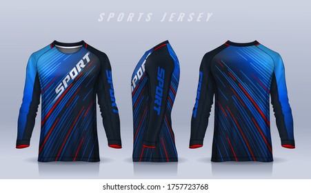 t-shirt sport design template, Long sleeve soccer jersey mockup for football club. uniform front and back view,Motocross jersey.